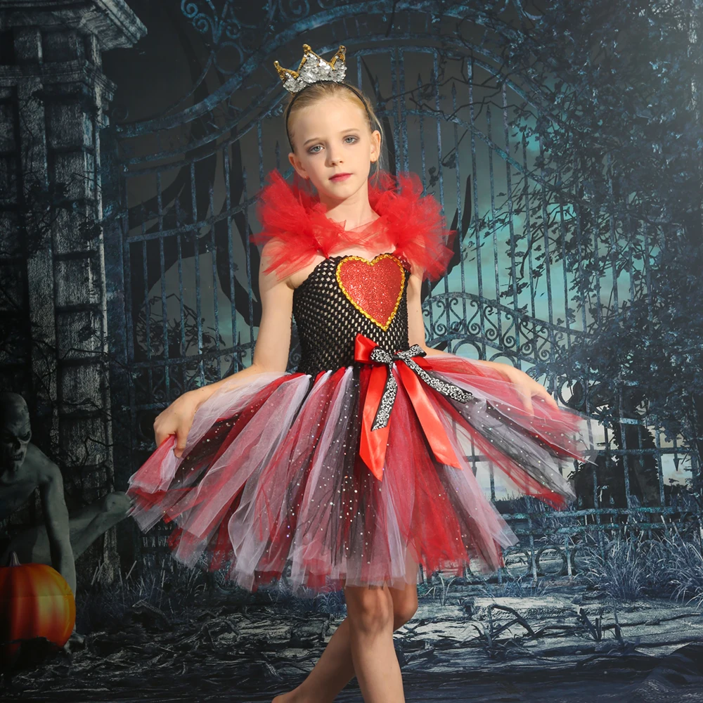 Queen Costume for Girls Party Dresses Fancy Dress Up Baby Clothes Princess Role Play Carnival Tulle Tutu Dress Kids Purim Outfit