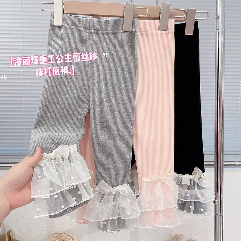 Girls' Western-style Lace Pearl Leggings 2026 Children's Fashionable Versatile Pants Baby Comfortable Pants
