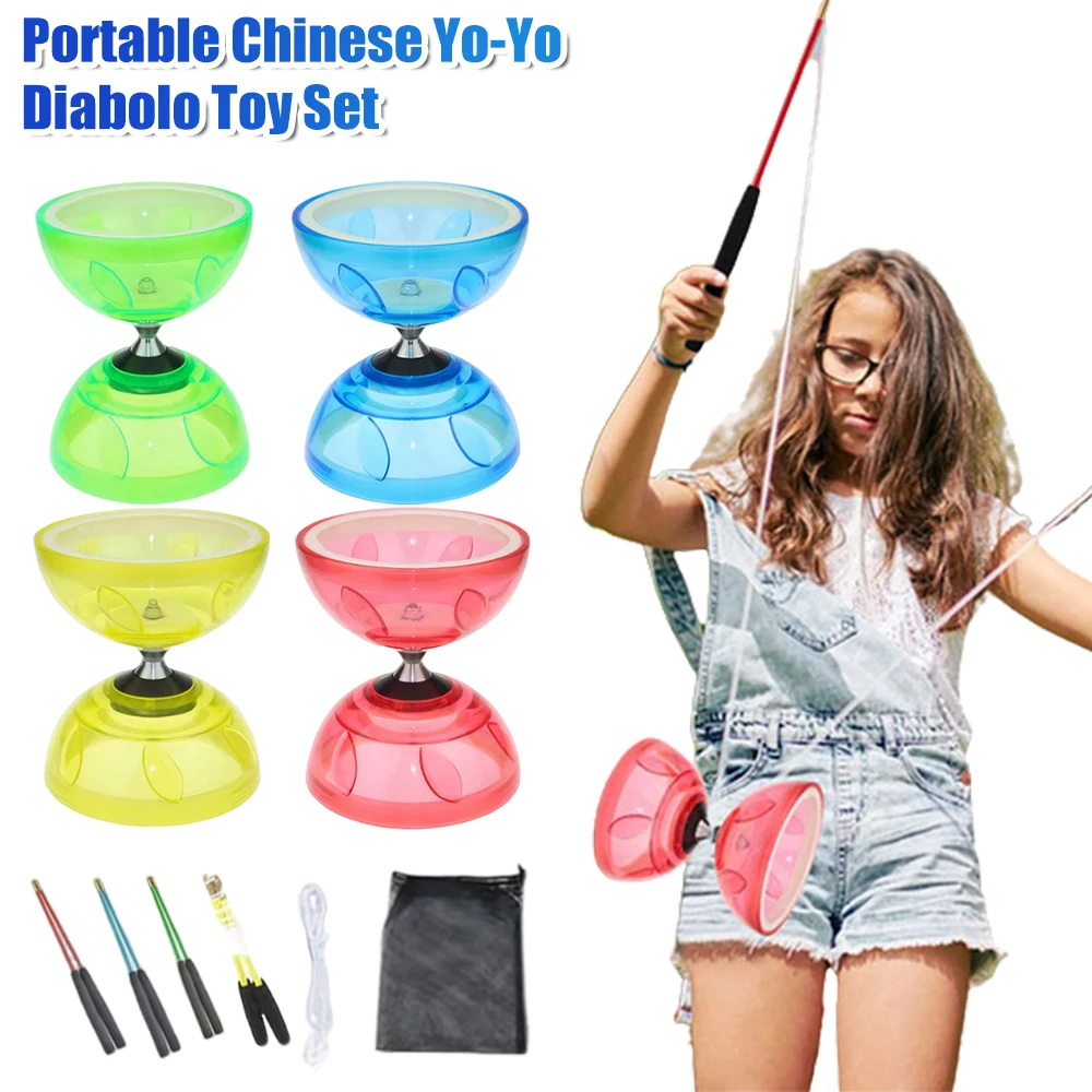 Conjunto de diabolo portátil chinês ioiô diabolo kit macio tpu malabarismo yoyo brinquedo gadget equipamentos fitness ao ar livre para adultos meninas meninos