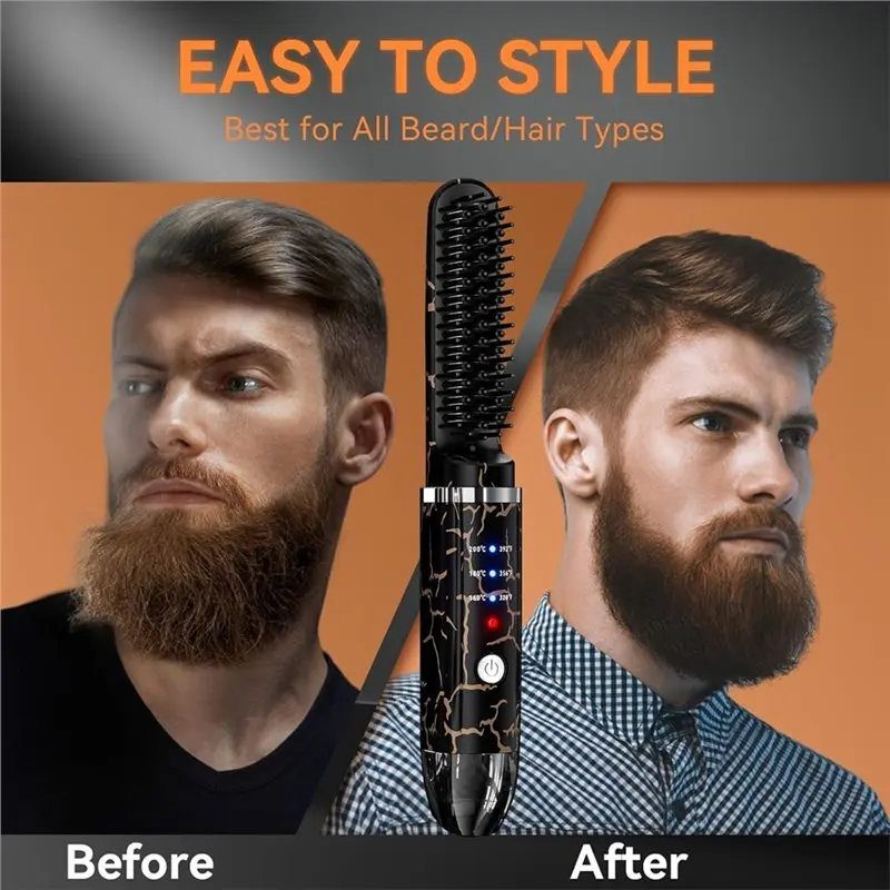 【GARMENT】For Men For Men, Beard Straightener Cordless Heated Beard Brush,Portable Beard Hot Comb, Mini Hair Straightener Ionic T