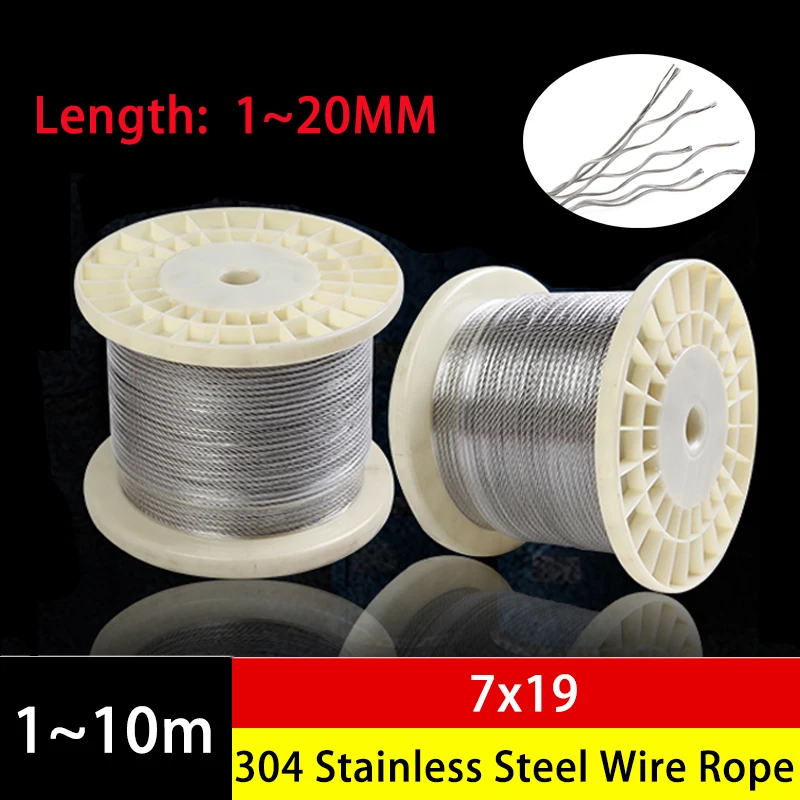 

1-10m 1-20mm Diameter 7X19 Structure 304 Stainless Steel Wire Rope Thin Cable Softer Fishing Lifting Cable