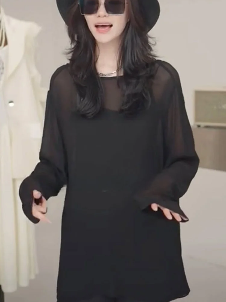 

Корейская женская футболка с длинным рукавом для защиты от солнца, повседневная свободная модель, модная, комфортная, цветная.