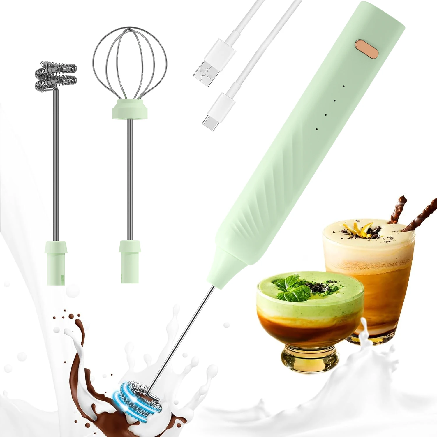 미니 핸드헬드 우유 거품기 충전식 음료 믹서 우유 커피 라떼 말차에 적합