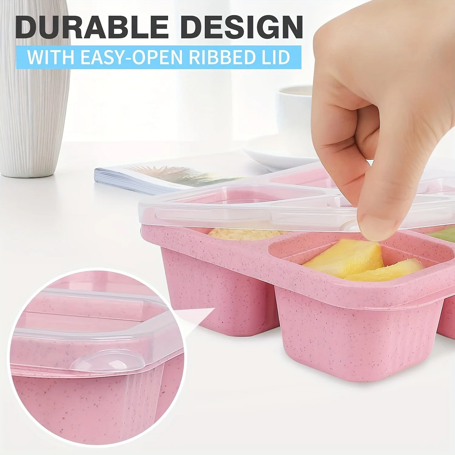 3pcs Bento Snack Boxes with Lid 4-Compartment Reusable No BPA Lunch Box Durable Meal Prep Containers for School Work Travel