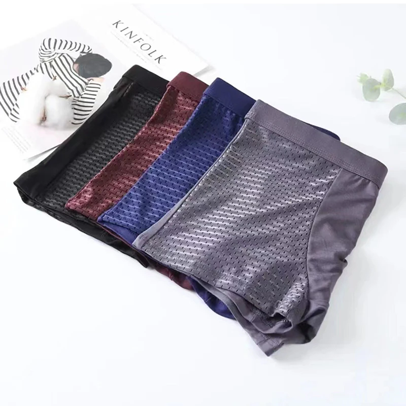 Men\'s Bamboo Underpants Men Summer Mesh Boxershorts Breathable Hombre Hole Soft Sexy Panties Male Boxer Shorts