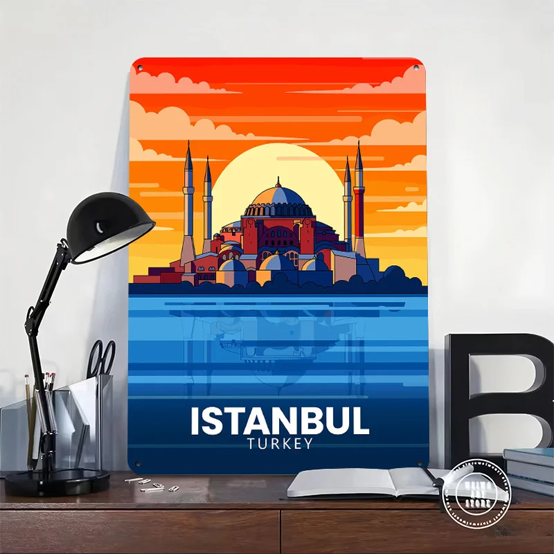 Istanbul Turkey Travel Personalized 3D Textured Metal Poster Wall Art Tinplate Sign for Bar Accessories Mancave Decoration House