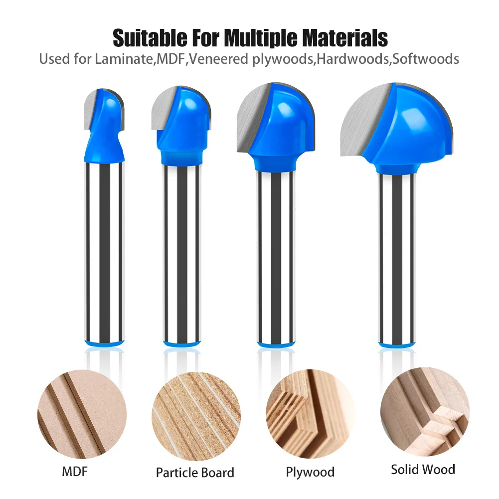 1 buah 6mm 1/4 inci batang hidung bulat kotak penutup Router Bit Diameter pemotong kotak inti seruling ganda alat pertukangan untuk pembentukan tepi