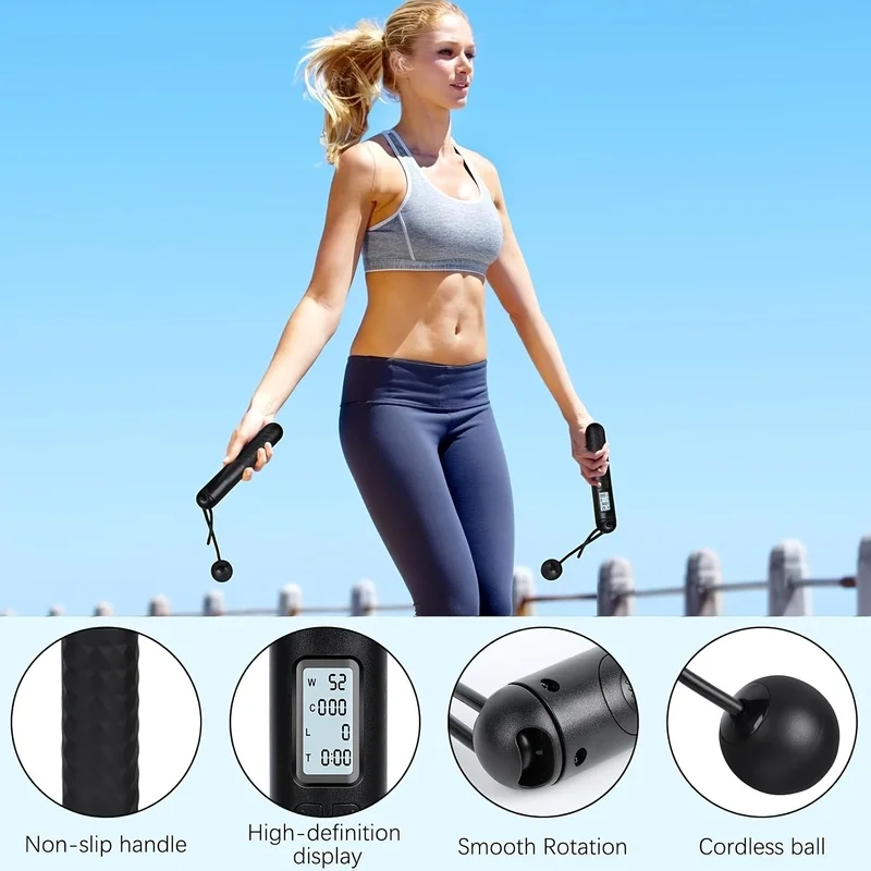 2-in-1 Cordless Jump Rope with Large Weighted Ball, HD LCD Display Counter Wireless Skipping Rope, Silent Adjustable Anti-Tangle