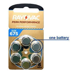60pcs Rayovac Peak Hearing Aid Batteries 675 A675 P675 PR44 Germany Zinc Air Cell Button Battery for Powerful BTE Hearing Aids