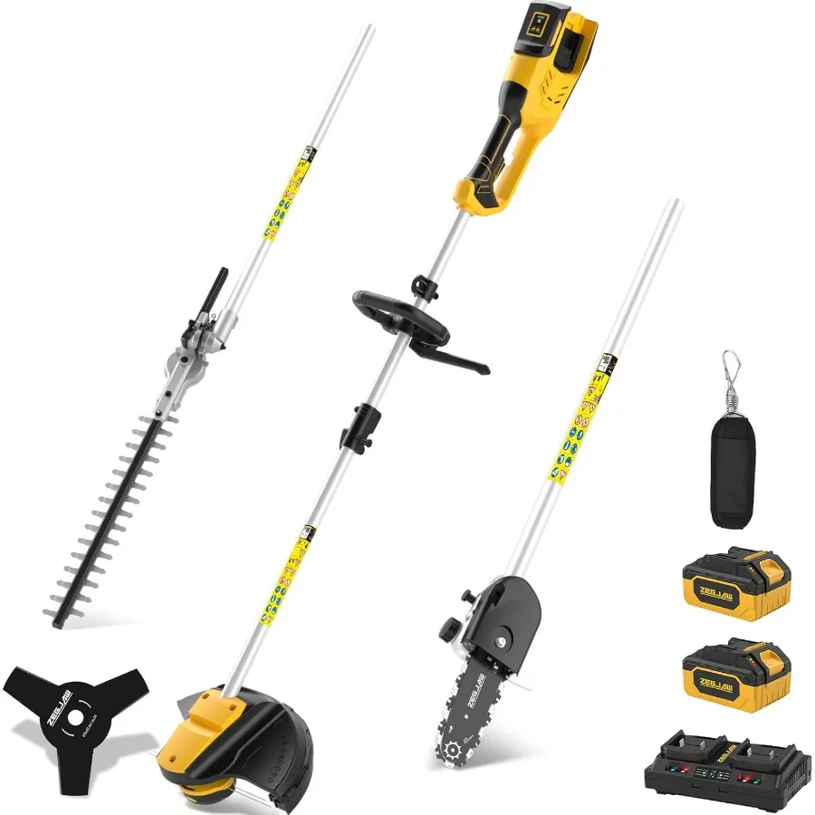 

40V Weed Wacker Cordless 8Inch Cordless Pole Saw Hedge Trimmer Cordless and Brush Cutter 4in1 Multi Garden Tools with 2X20V 4.0