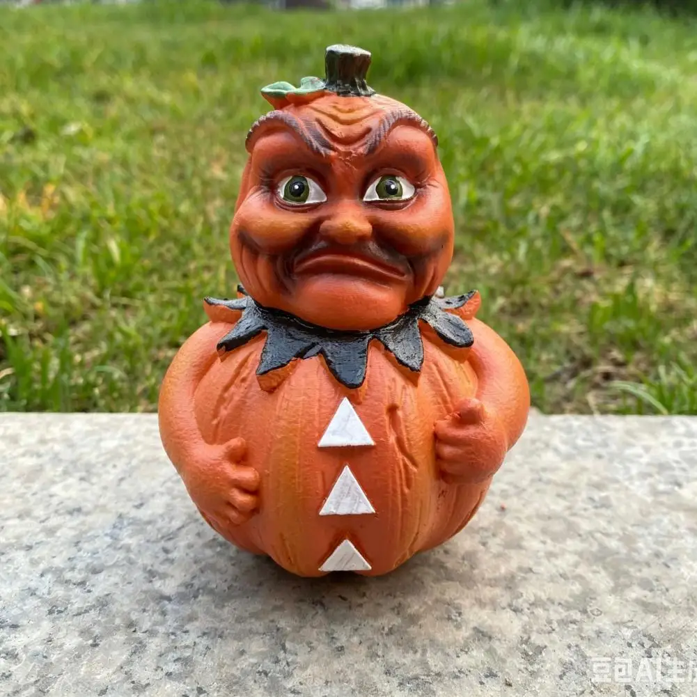 Halloween Pumpkin Decor Halloween Cartoon Pumpkin Figurine Spooky Winged Broom Sickle Statue Resin Tabletop for Holiday