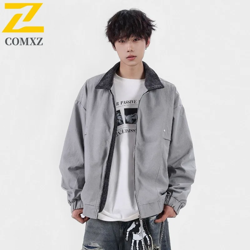 

COMXZ Мужская куртка с отложным воротником, легкое пальто для кемпинга, удобная осенняя легкая ветровка для отдыха и верховой езды