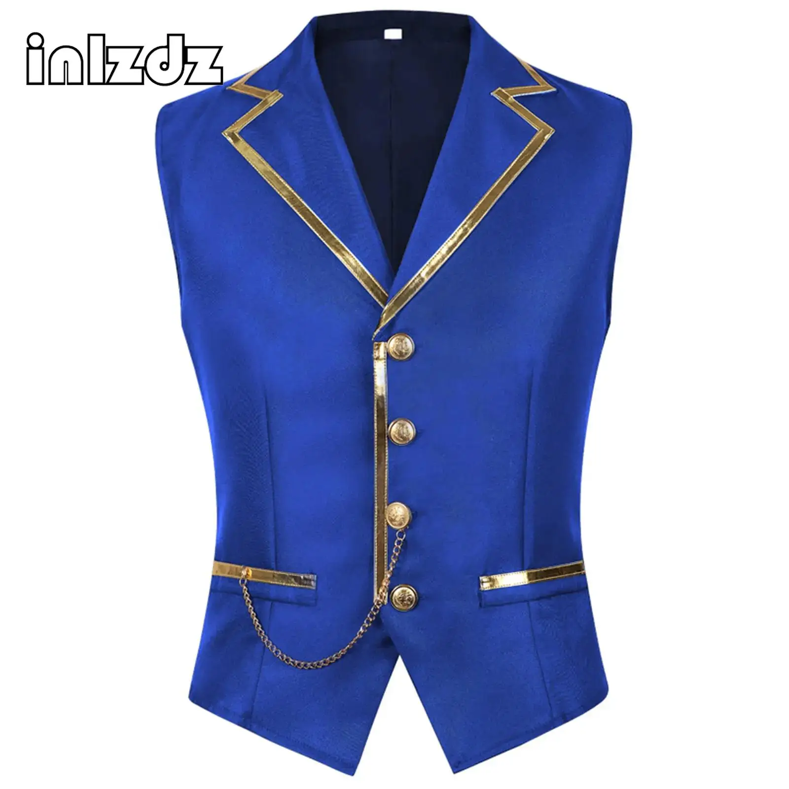 

Mens Steampunk Waistcoat Metallic Shiny Trim Chain Decor Gentleman Vest Tank Top for Halloween Cosplay Gothic Party Cocktails