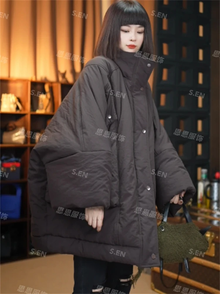 

Women Black Parkas Jacket Thicken Warm Long Sleeve Turtleneck Padded Coat Vintage Overcoat Streetwear 2000s Clothes Winter 2024