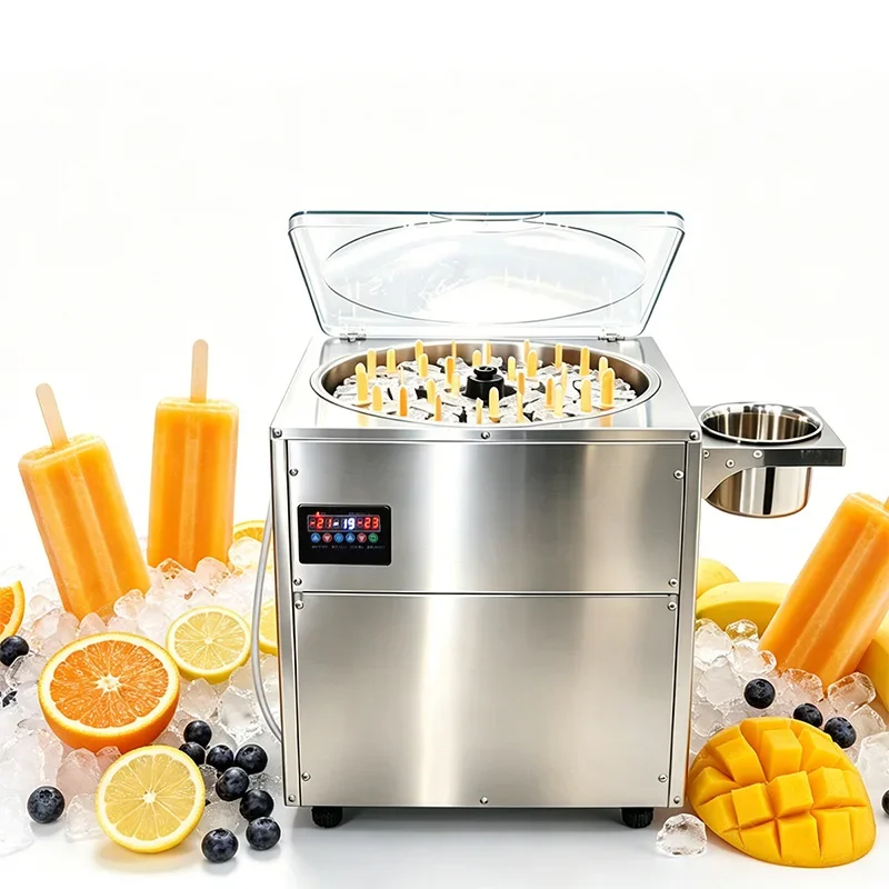 Countertop Stainless Steel Popsicle Maker 32 PCS/Pot, Automatic Rotation, Compressor Cooling, Pasteurized Handmade Popsicles