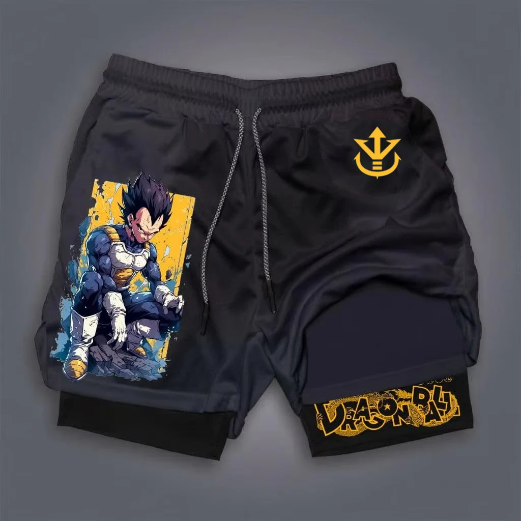 بانداي سايان فيغيتا أنيمي لعبة دراغون بول زد طبقة مزدوجة وهمية قطعتين الصالة الرياضية تجريب السراويل الصيف سريعة الجافة مريح خفيفة الوزن #2