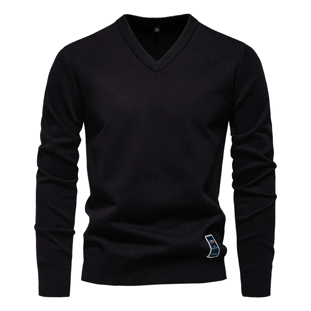 2025 Cotton-blend Mens V-neck Solid Color Pullover Sweatshirts Casual Fashion Sweater Tops Men Clothing Sport Sweatshirt for Men