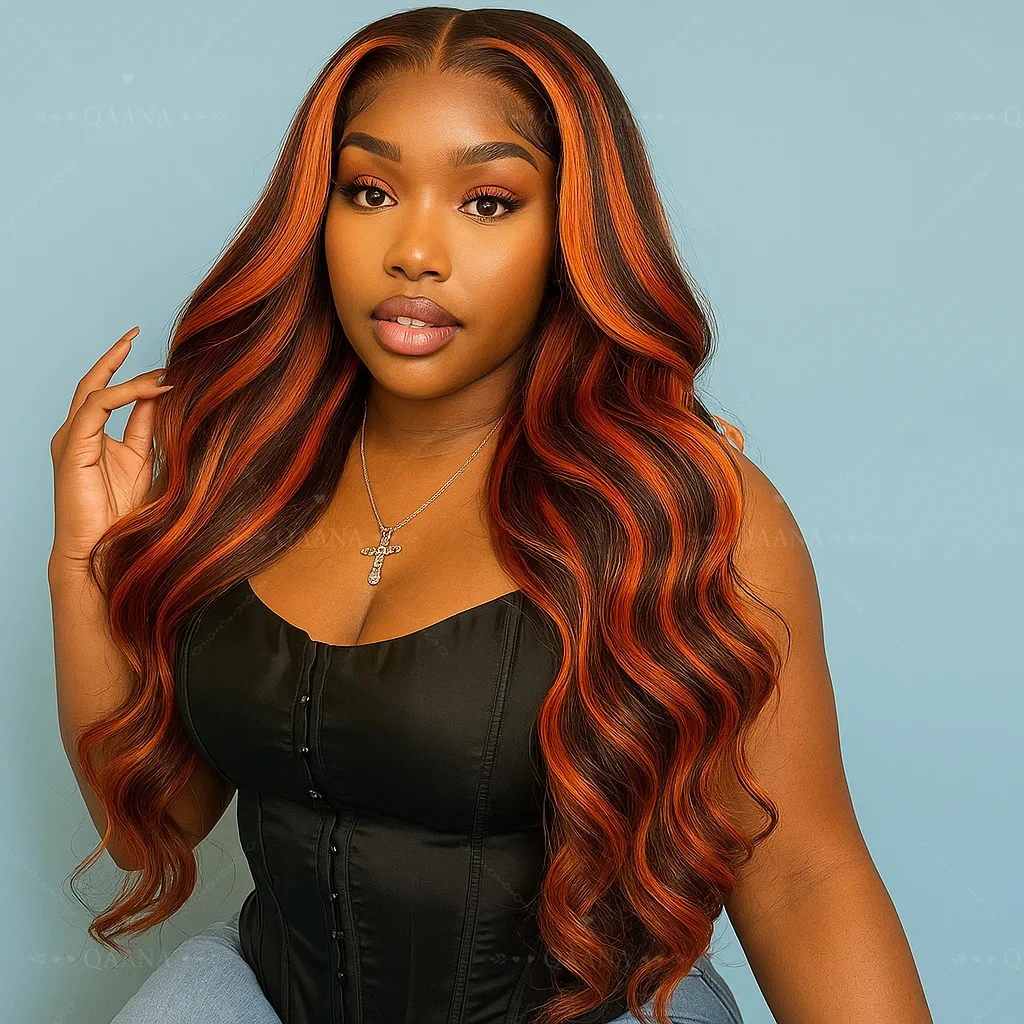 Vietnamese Brown Ginger Highlight Wigs Human Hair Body Wave Ombre Ginger Colored 13x4 13x6 Lace Frontal Human Hair Wig 230%