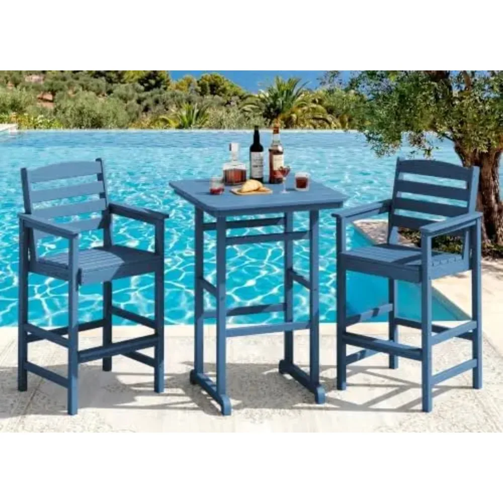 3 Pcs HDPE Bar Height Adirondack Chairs and Bar Table Set, Blue | Balcony Adirondack Chairs and Pub Table Set, All