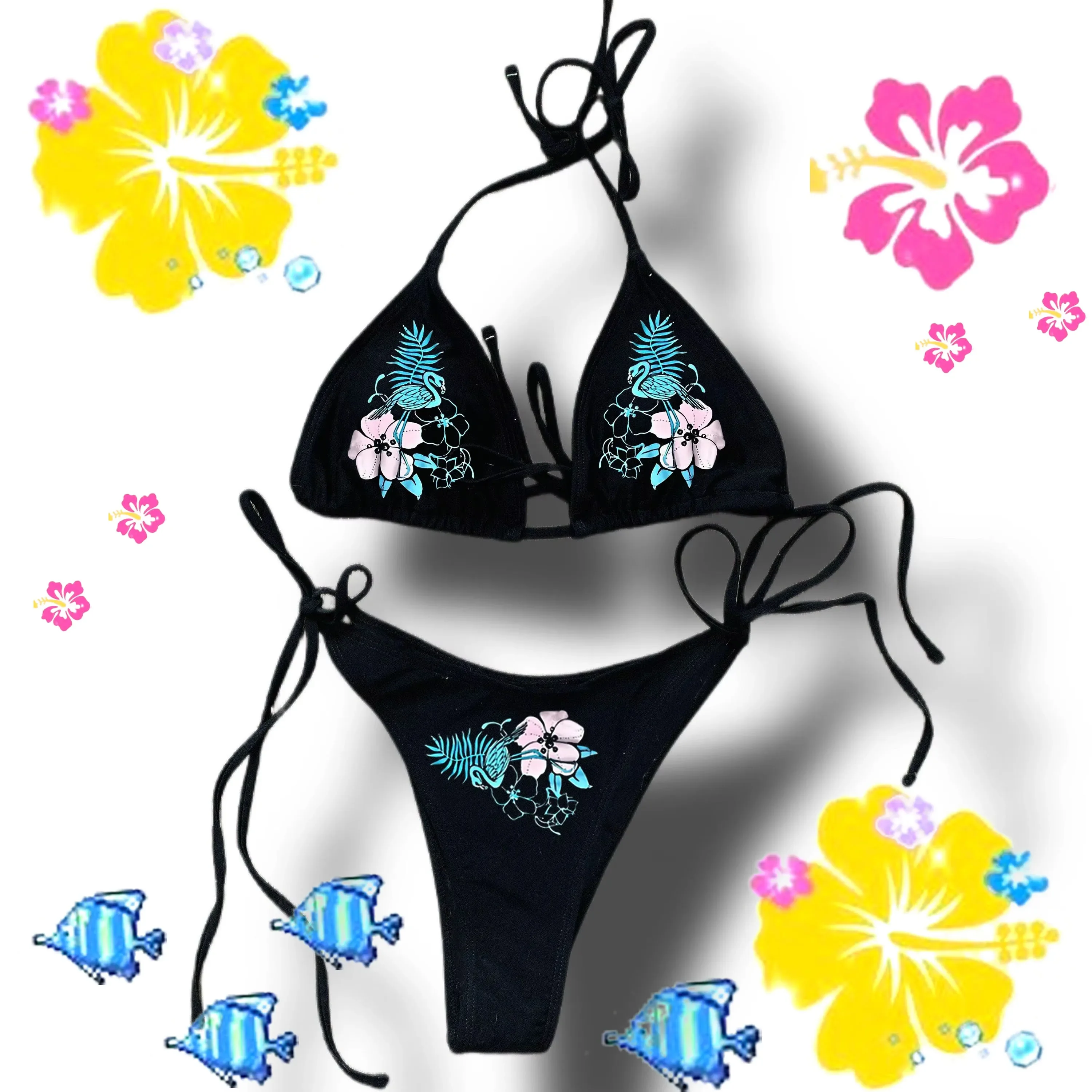 

Купальник 2000-х годов, сексуальный женский купальный костюм с лямкой на бретельках, уличный пляжный женский винтажный купальник с цветочным принтом, милый комплект бикини из 2 предметов