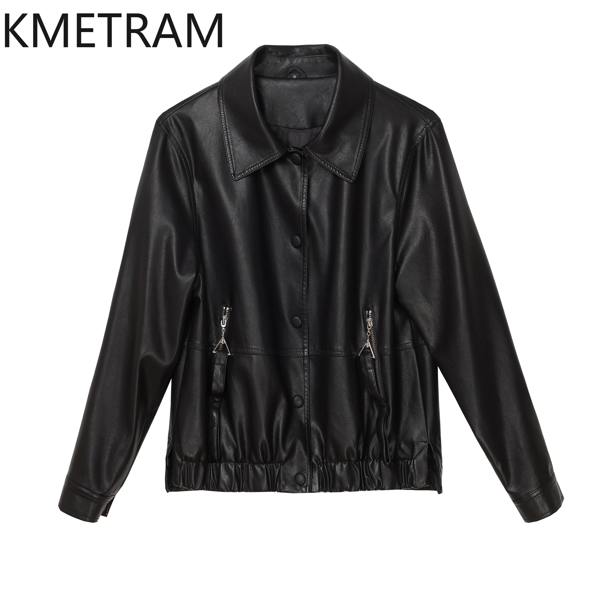 KMETRAM-Veste courte en cuir de mouton véritable pour femme, vêtements courts coréens, printemps, automne, 2024