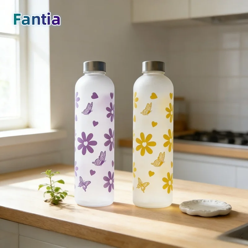 

1000ML Butterfly Style Water Bottle, Gradient Matte Plastic Sports Flask, Anti-Slip Leak-Proof Gym With Silver Color Lid