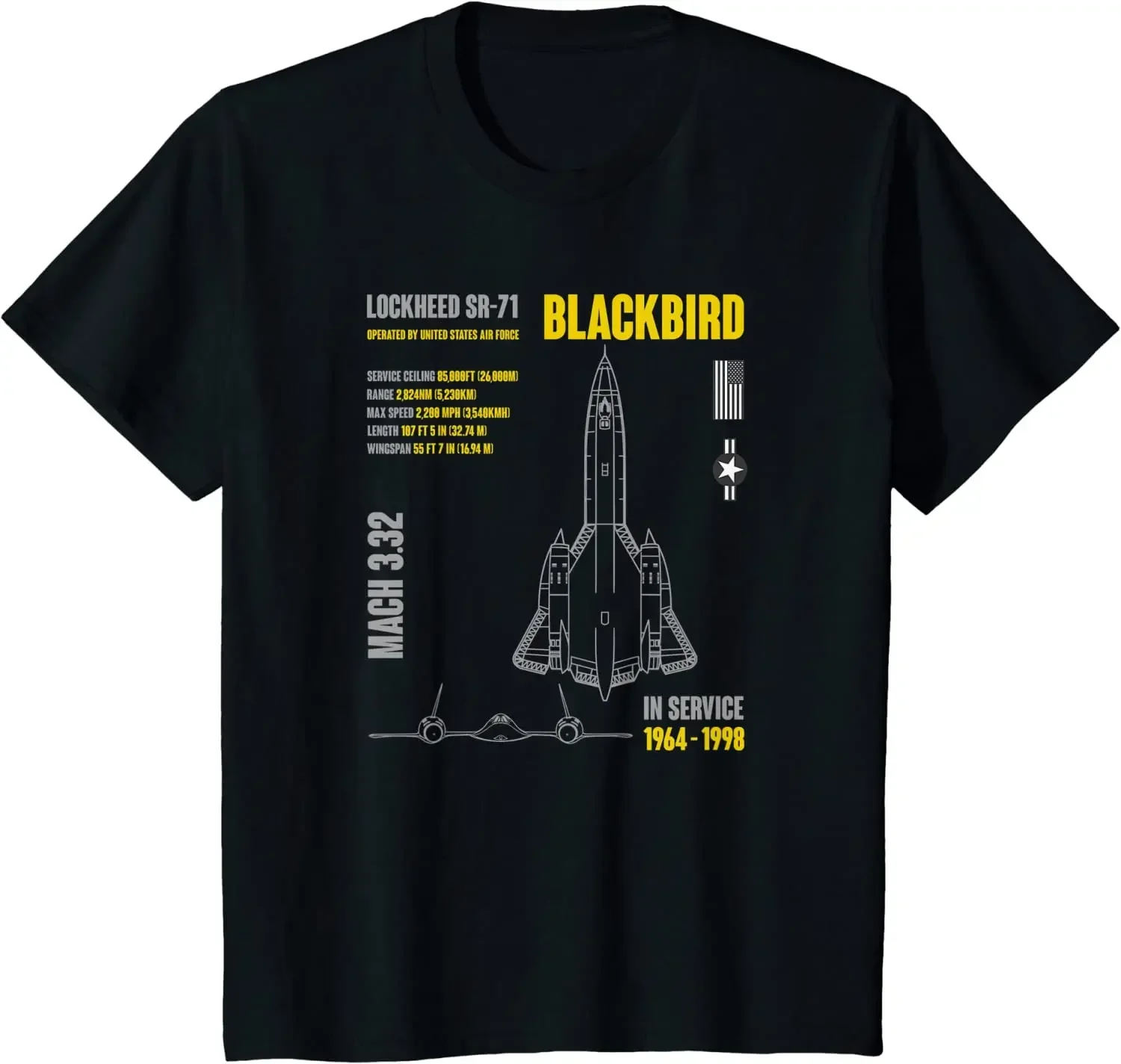 USAF SR71 Blackbird Reconnaissance Aircraft Infographic T-Shirt 100% Cotton O-Neck Short Sleeve Casual Mens T-shirt Size S-3XL
