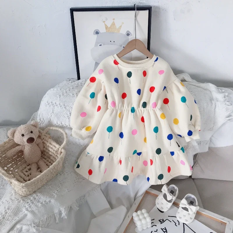 Fall Girls Dresses Spring Autumn Long Sleeve Casual Dress Baby Girl Cotton Colorful Balloon Dress Toddler Kids Halloween Dress