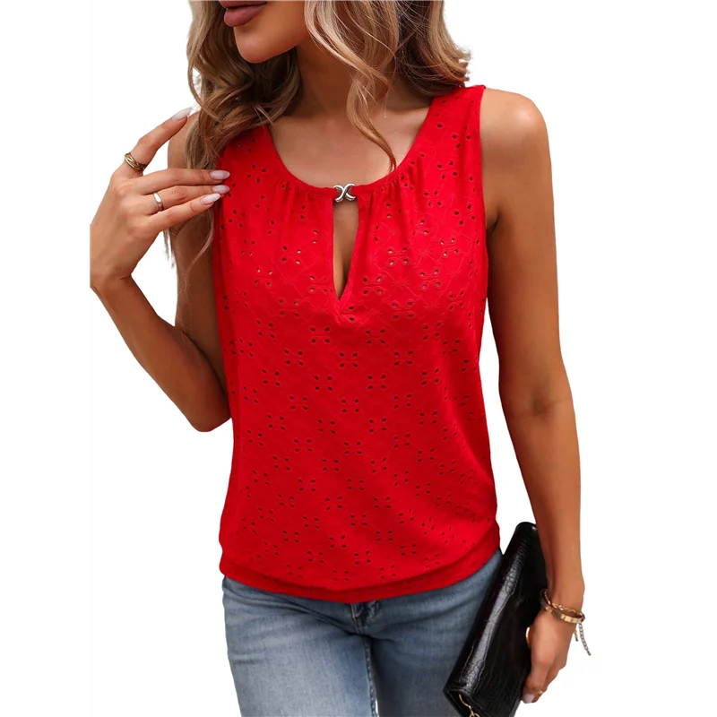 ASDS-Dames zomermode oogje tops ronde hals mouwloze shirts dames shirts