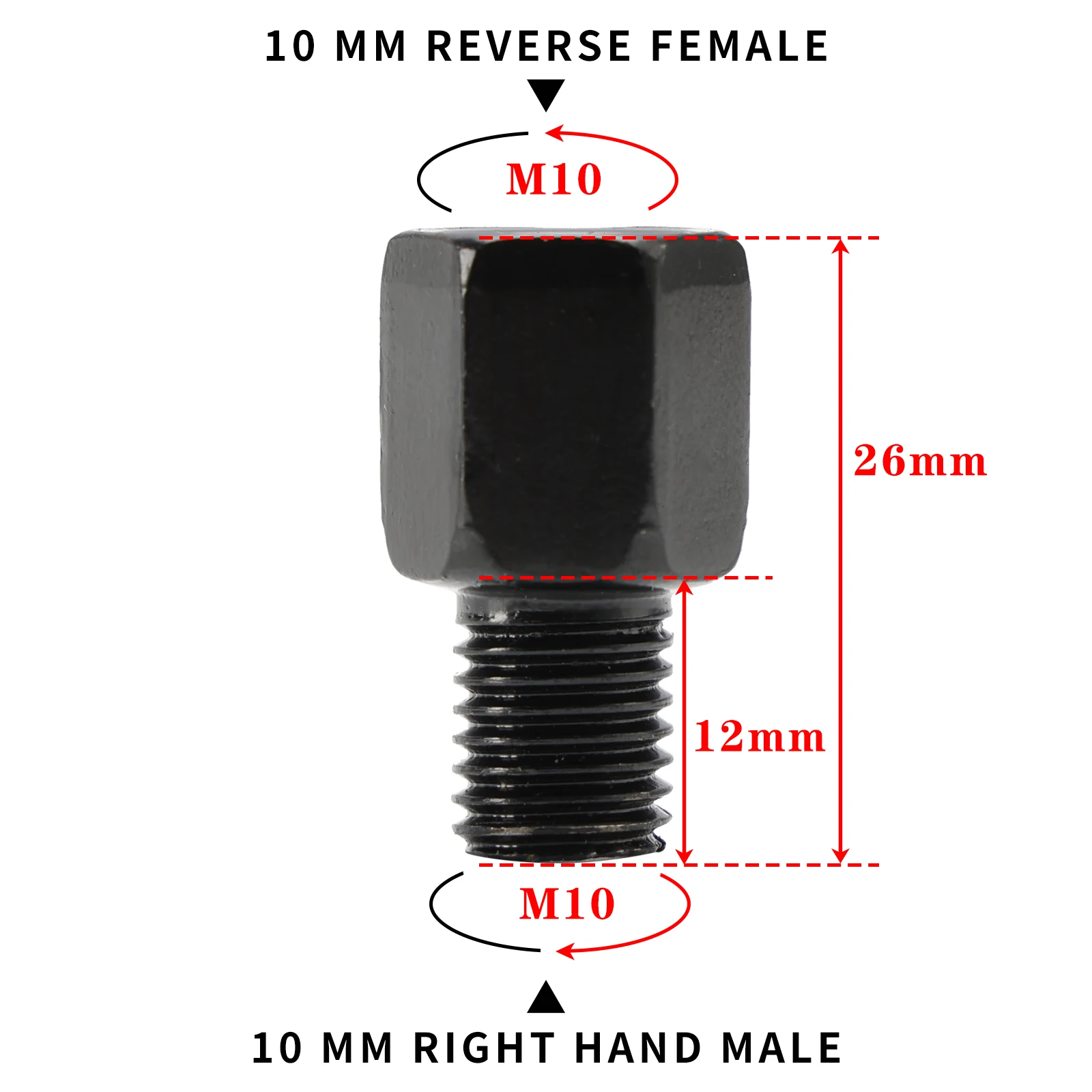 Motorcycle Mirror Adapters Adaptors Left-hand turn 10mm to 10mm Standard Thread