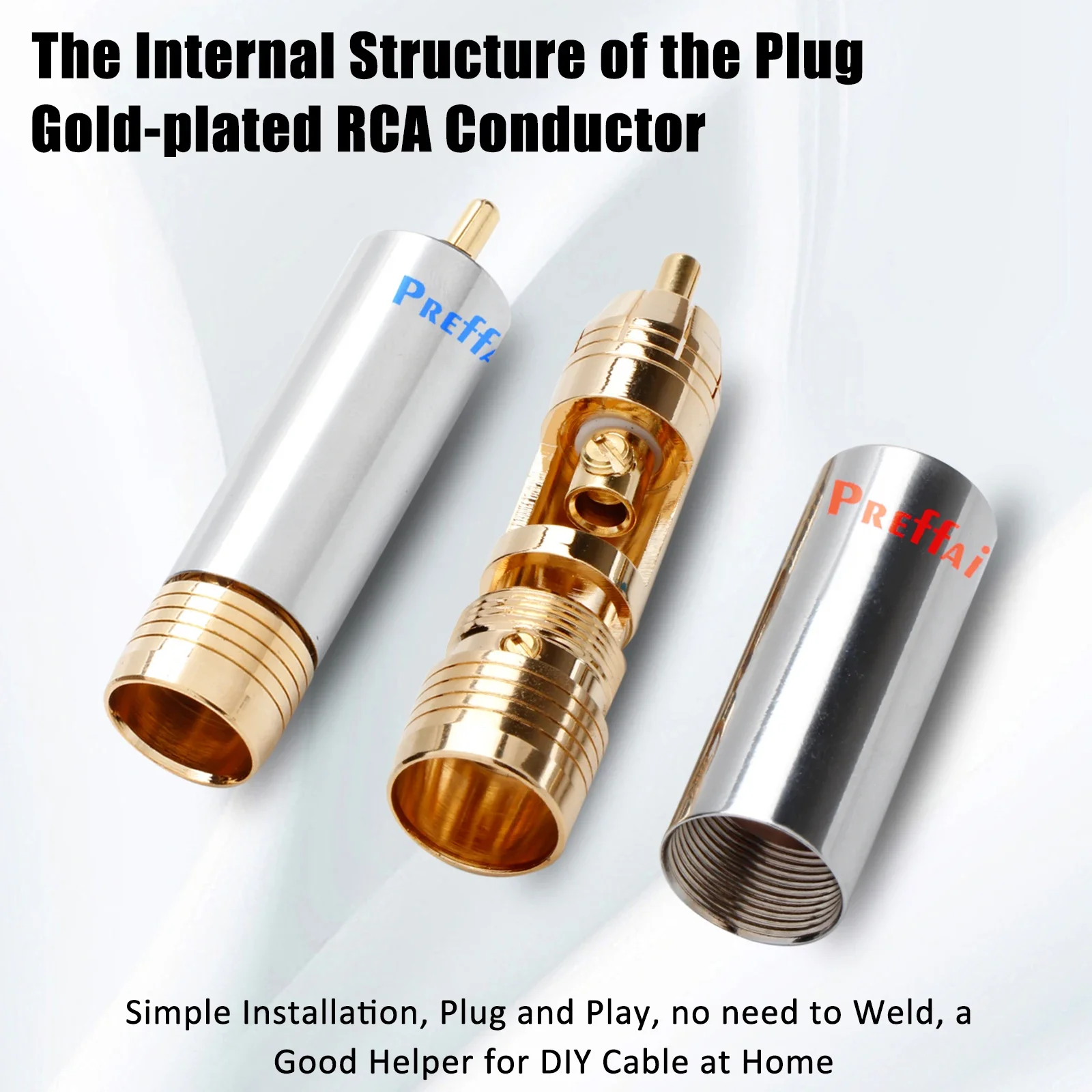4pcs Preffair RCA Connector solder free screw locked hifi audio rca Plug for Amplifier Speaker DAC CD Player mixer