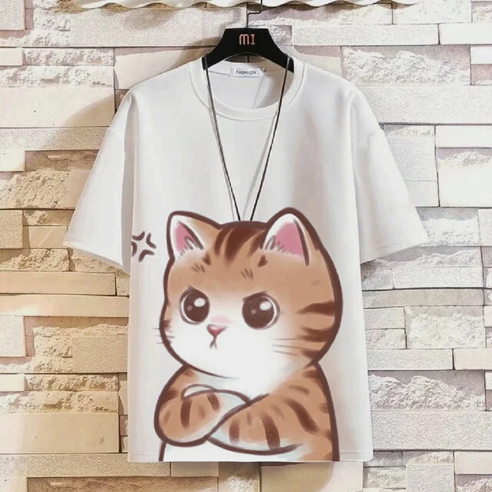 

Women's T-shirt Angry Cat Print T-shirt Cute Animals Niche Design Harajuku Casual Short Sleeved Top Plus Size Women's Clothing