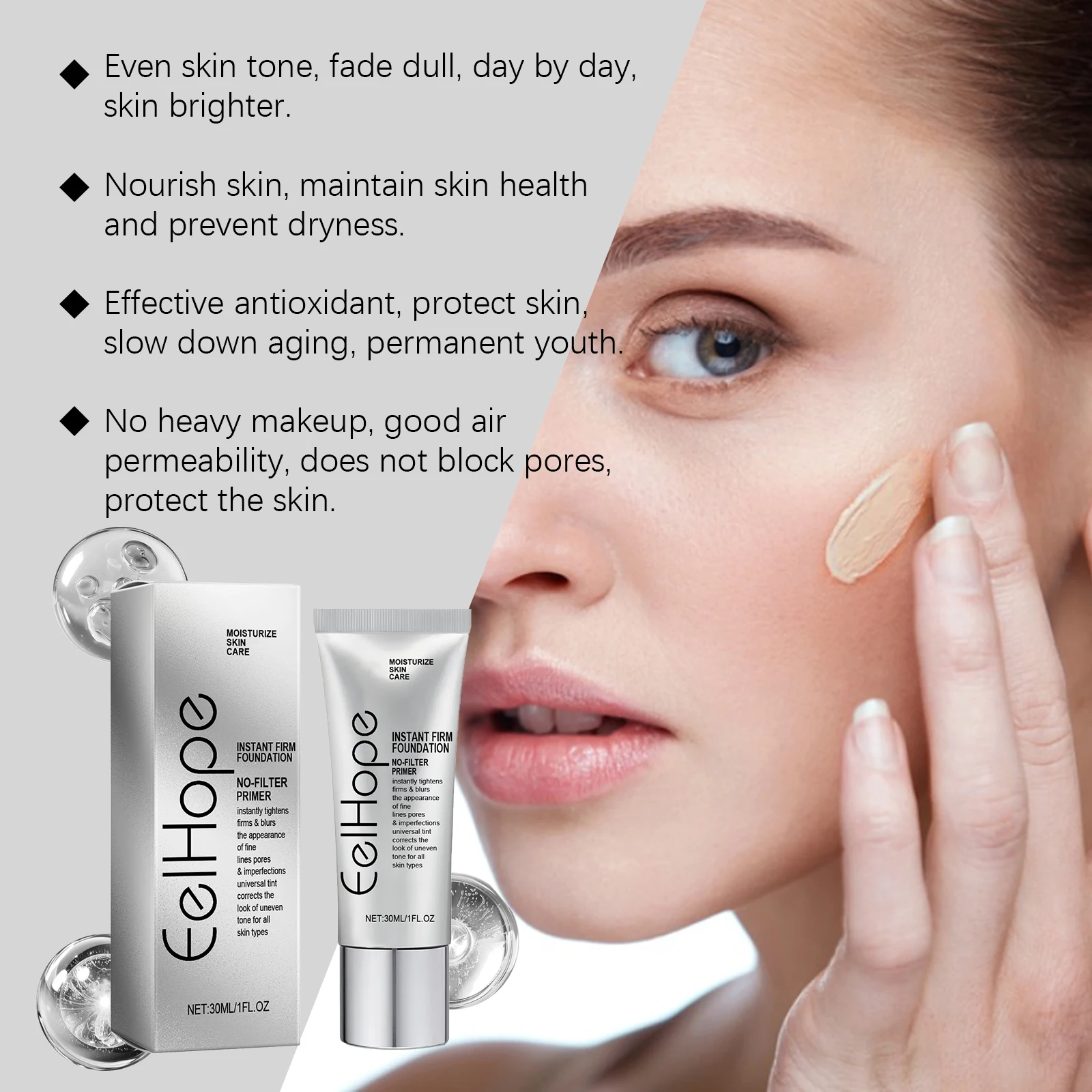 ファンデーション多機能軽量ブライトニングモイスチャライザーベースフェイスメイクアップマジックカラーチェンジングファンデーションコンシーラーファームスキン