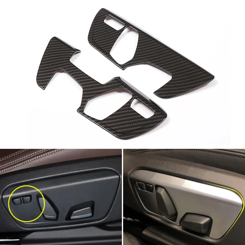 

For BMW X1 F48 2016 2017 2018 2pcs Carbon Fiber Texture Car Interior Seat Adjust Panel Switch Button Cover Trim