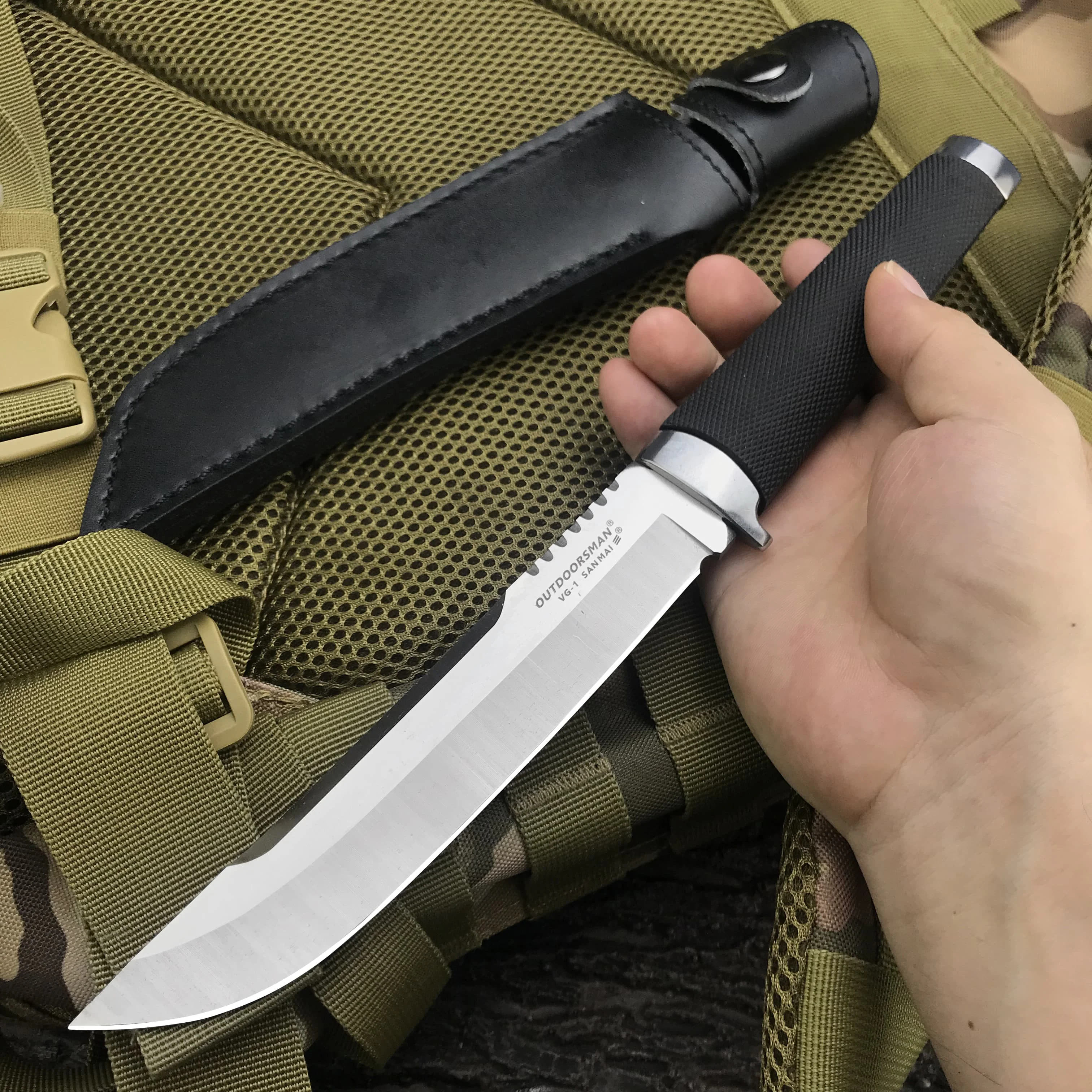 VG10 Steel Straight Knife Fixed Blade Outdoor Knife ASB handle for camping trekking jungle expeditions portable straight knife