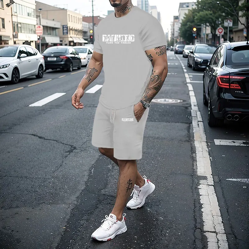 Summer men\'s set fashionable sports set men\'s short sleeved T-shirt+sports shorts set men\'s casual men\'s clothing men\'s jogg