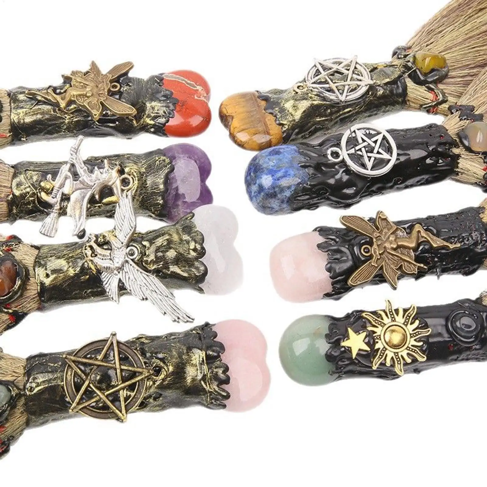 Halloween Brooms Compact Healing Crystal Witch Altar Broom Cleansing Healing Supplies Home Decoration For Meditation Room