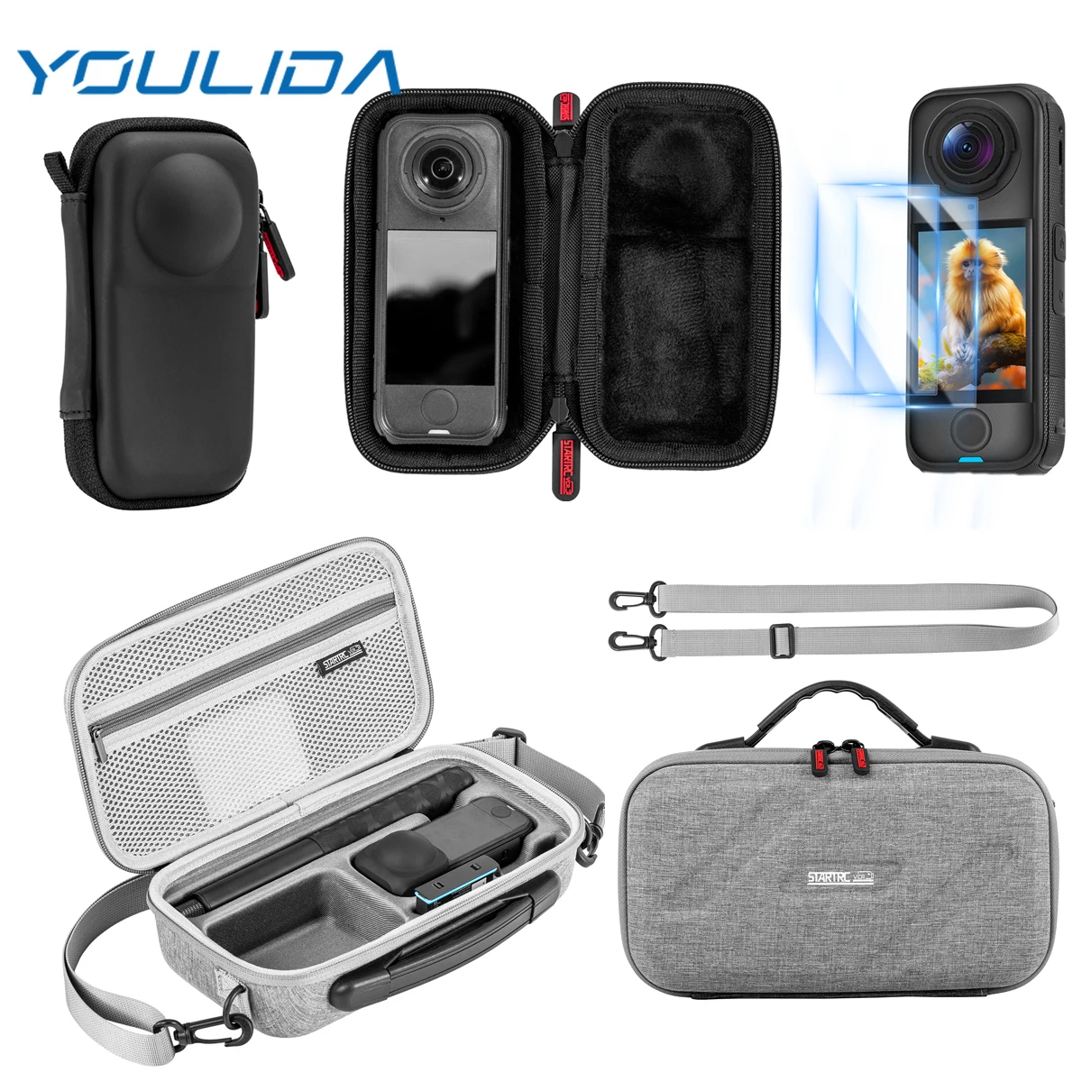 

For Insta360 X4 Air Storage Bag Travel Carrying Case PU All-in-One Shoulder Bag Hard Shell Shockproof Camera Protective Handbag