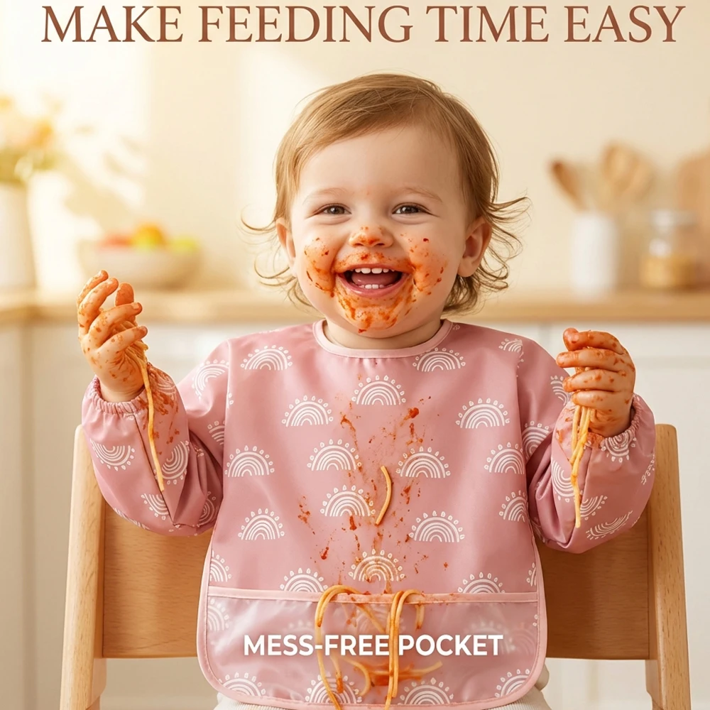 2pcs Waterproof Full Sleeve Baby Bibs Children Apron Long Sleeve Feeding Smock Kids Eating Breastplate Infant Scarf Clothing image 3