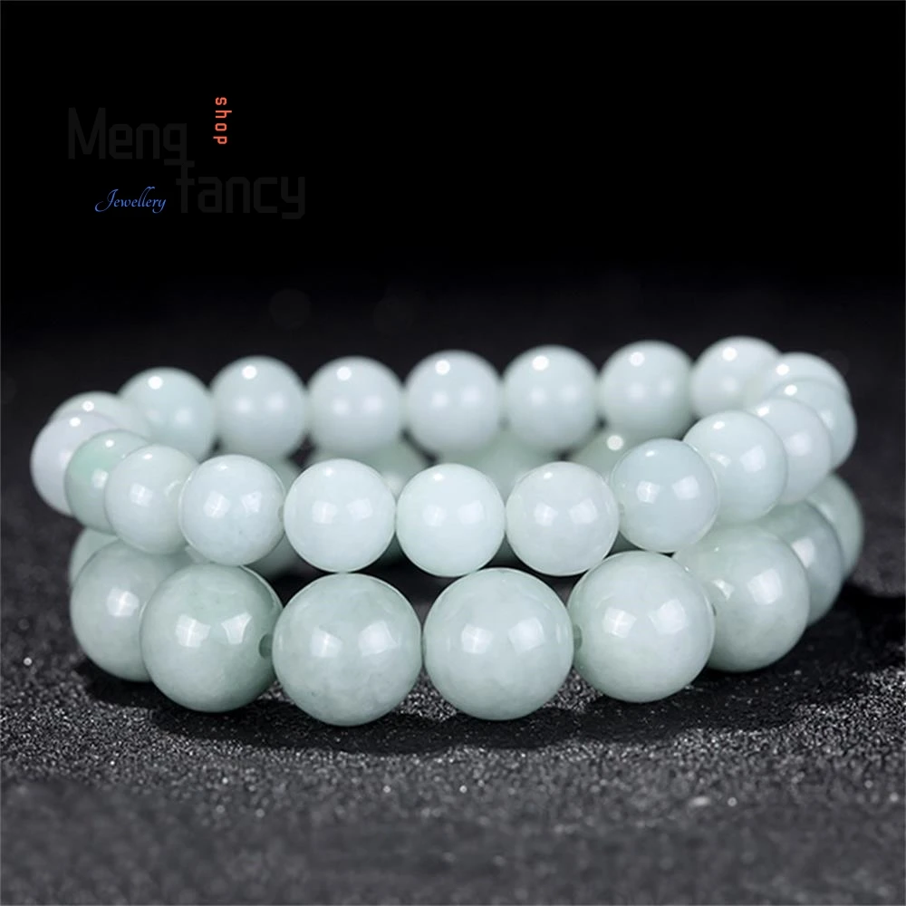 Natural Myanmar A-goods Jadeite Green White Bracelet Ice Jade Couple Exquisite Handicraft Simple Luxury Quality Fashion Jewelry