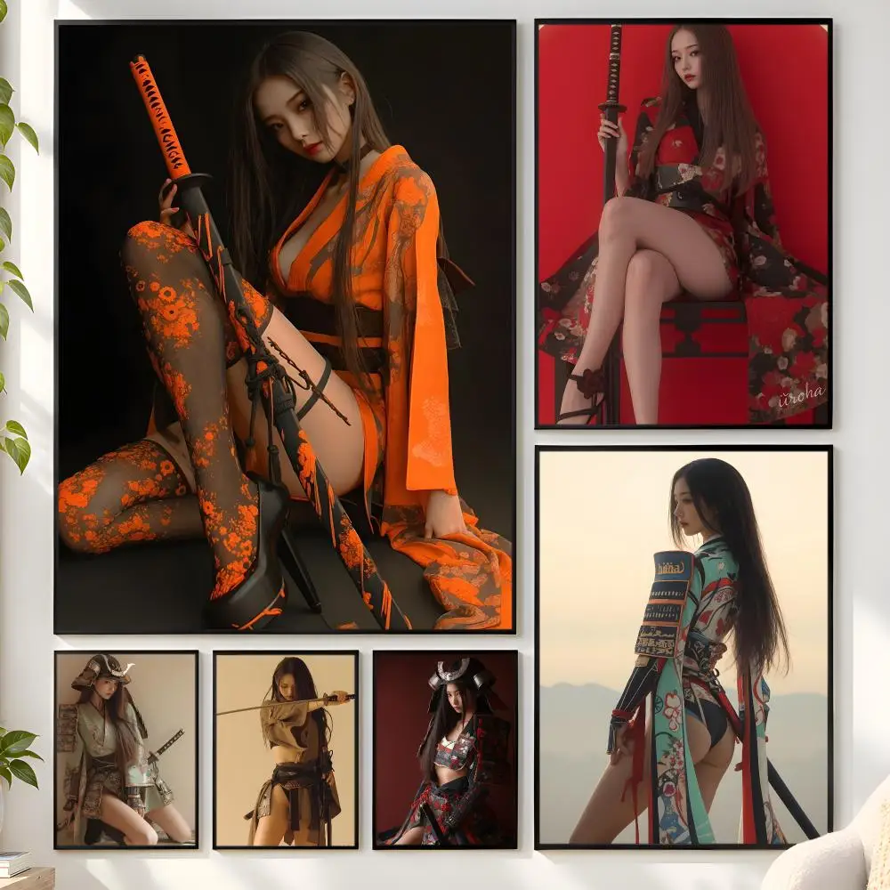 Kimono Samurai Beauty Poster Matte Wall Peel And Stick Decor Bedroom Living Room Office Dorm Home