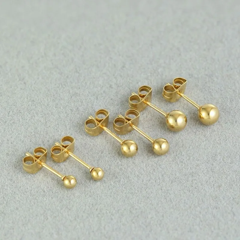 3/4/5mm Stainless Steel Round Ball Bead Stud Earrings Cartilage Piercing Jewelry for Women Girl