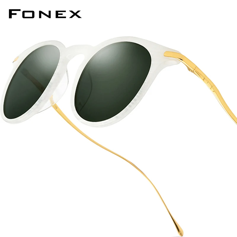 FONEX Acetate Titanium Sunglasses Men Vintage Round Polarized Sun Glasses for Women New High-Quality Mirrored UV400 Shades 857