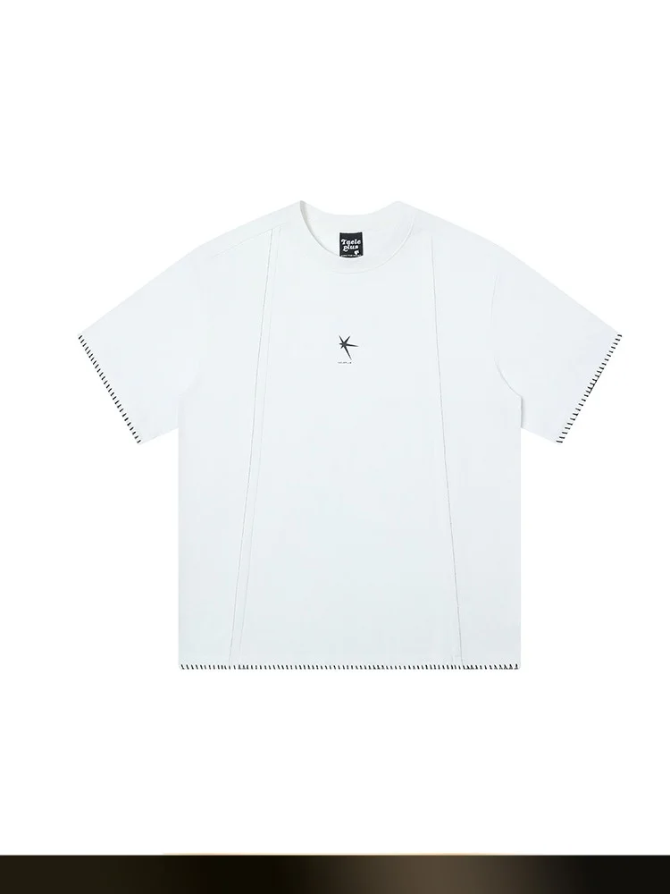 

Американская ретро-футболка с контрастной строчкой, свободного кроя, с коротким рукавом и круглым вырезом, повседневная, универсальная, для подростков, летняя новинка