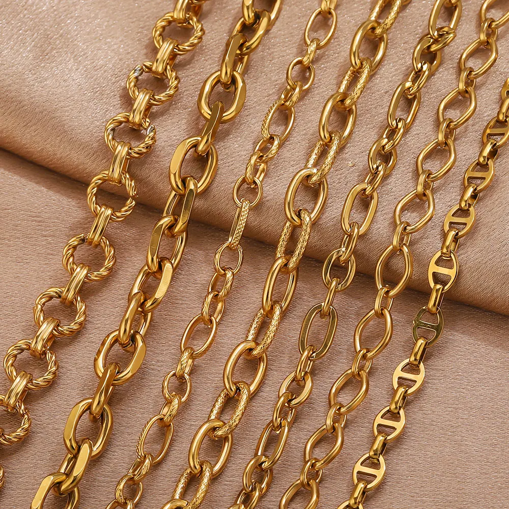 1meter Stainless Steel Large Chains Gold-plated NK Embossed Thread Cross for DIY Jewelry Making Accessories  Necklace Bracelet - view 3