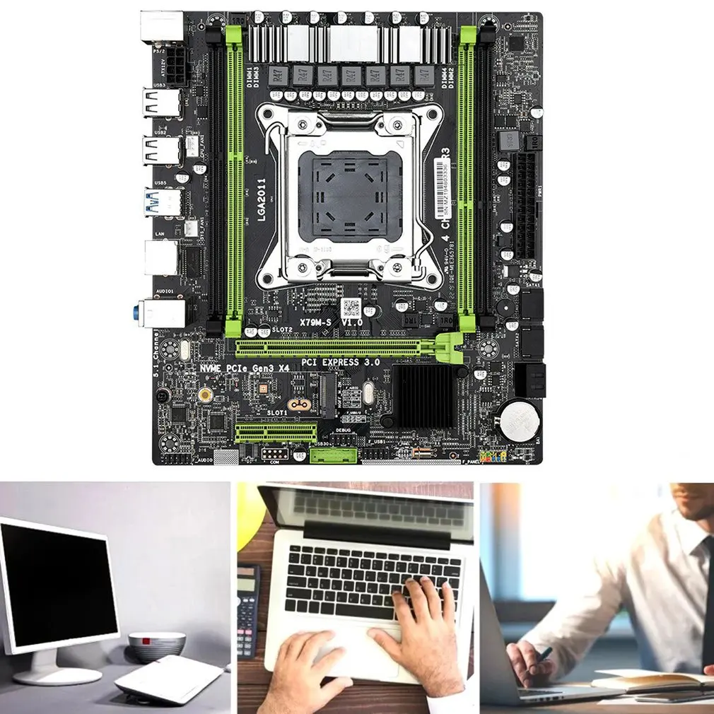 X79M-S Mainboard X79M2 2.0พร้อม Xeon E5 2640 V2โปรเซสเซอร์ DDR3 1600MHz ECC / REG RAM M.2 SSD 8 cores 16หัวข้อ Motherhood