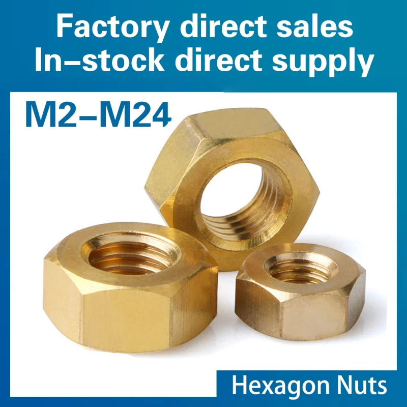 Solid Brass Hexagon Nuts for M2 M2.5 M3.5 M4 M5 M6 M8 M10 M12 M14 M16 M18 M20 M22 M24 Bolts Hexagon Nuts Metric Thread