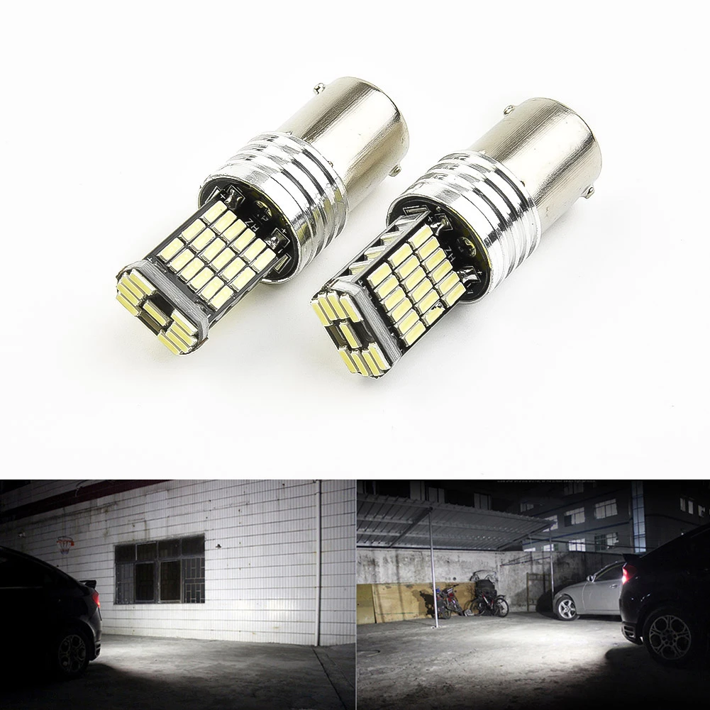 2pcs P21W 1156 BA15S Car Waterproof 45 LED Car Light 12V 6500K Xenon White Super Bright Car Low Power Reversing Light