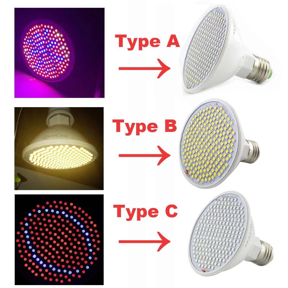 200 Led Full Spectrum Plant Grow light Growth Lamp LED Bulbs Vegetable growbox Tent Lighting Greenhouse E27 Socket