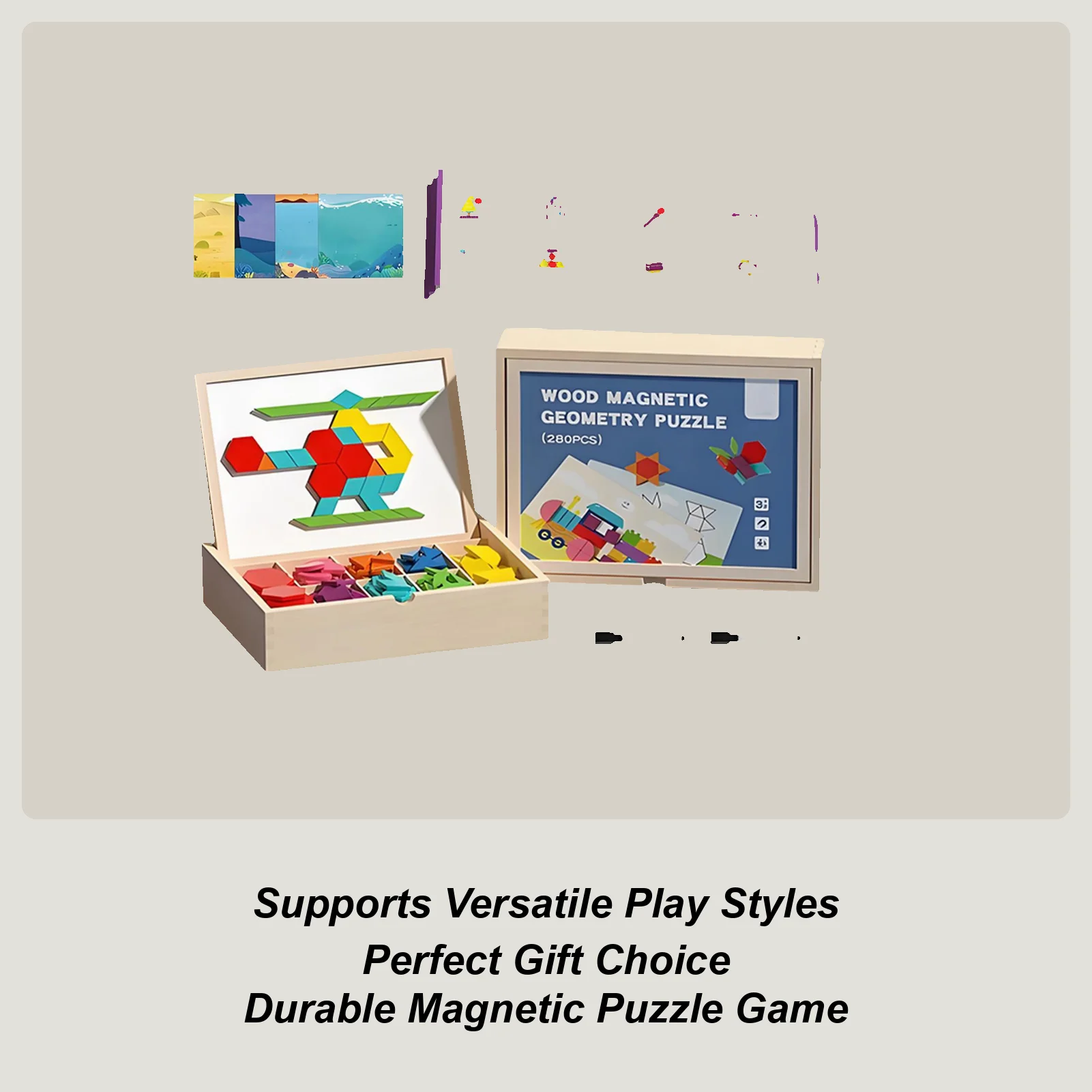 

Puzzle Blocks Wooden Magnetic Interactive STEM Educational Toy Teasers Toy Tangram Jigsaw for Youth Teens Children Sister